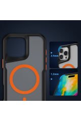 iPhone 16 Pro Max Uyumlu Magsafe Şarj Özellikli Renkli Kenar Airbag Şeritli BSAY Lamer Kapak-Siyah Siyah