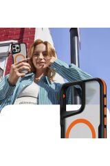 iPhone 16 Pro Max Uyumlu Magsafe Şarj Özellikli Renkli Kenar Airbag Şeritli BSAY Lamer Kapak-Siyah Siyah