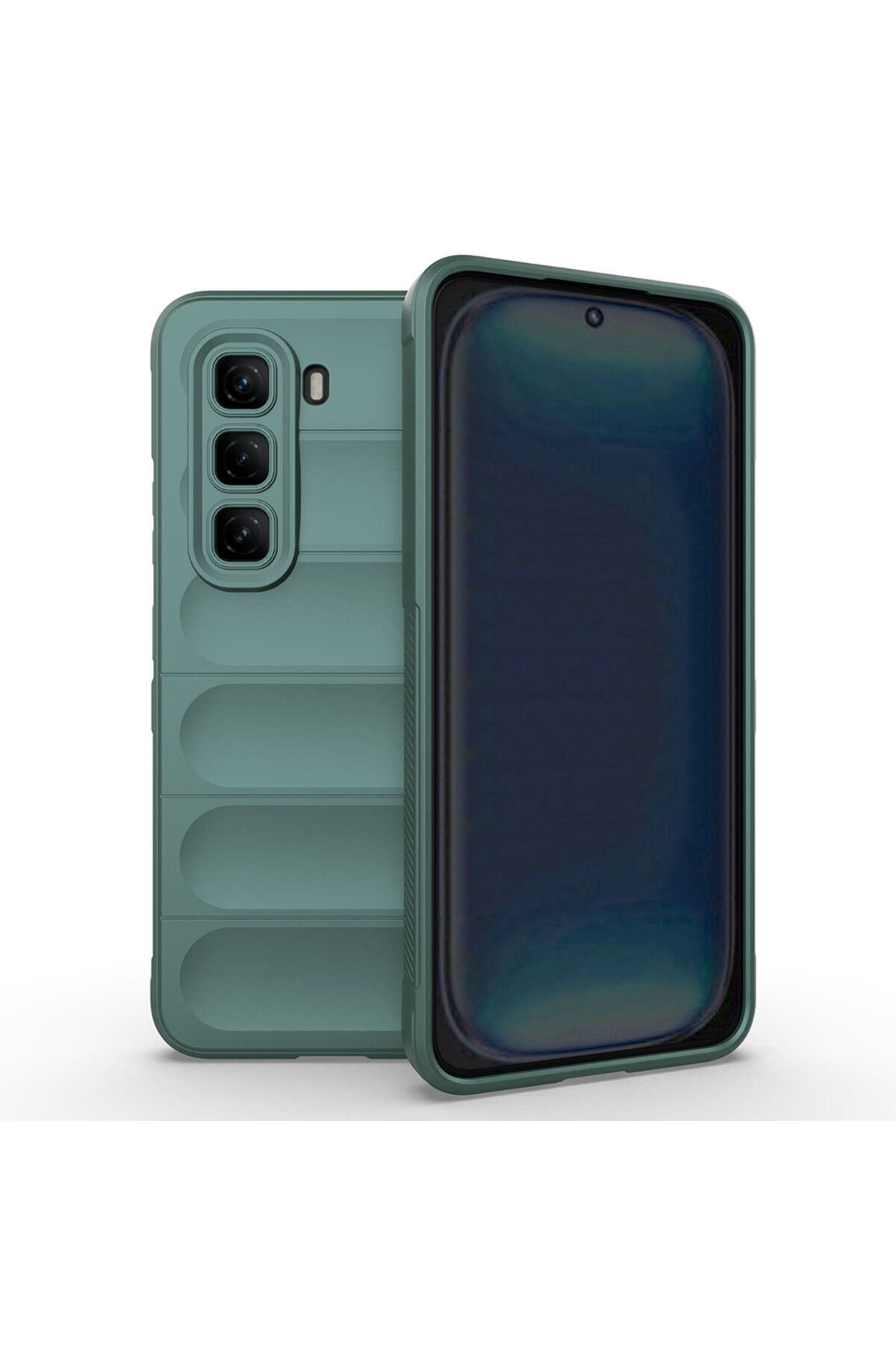 İnfinix Hot 50 4G Kılıf Esnek TPU Oyuklu Arka Yüzey Tasarımlı BSAY Etnik Silikon Kapak - Koyu Yeşil Yeşil
