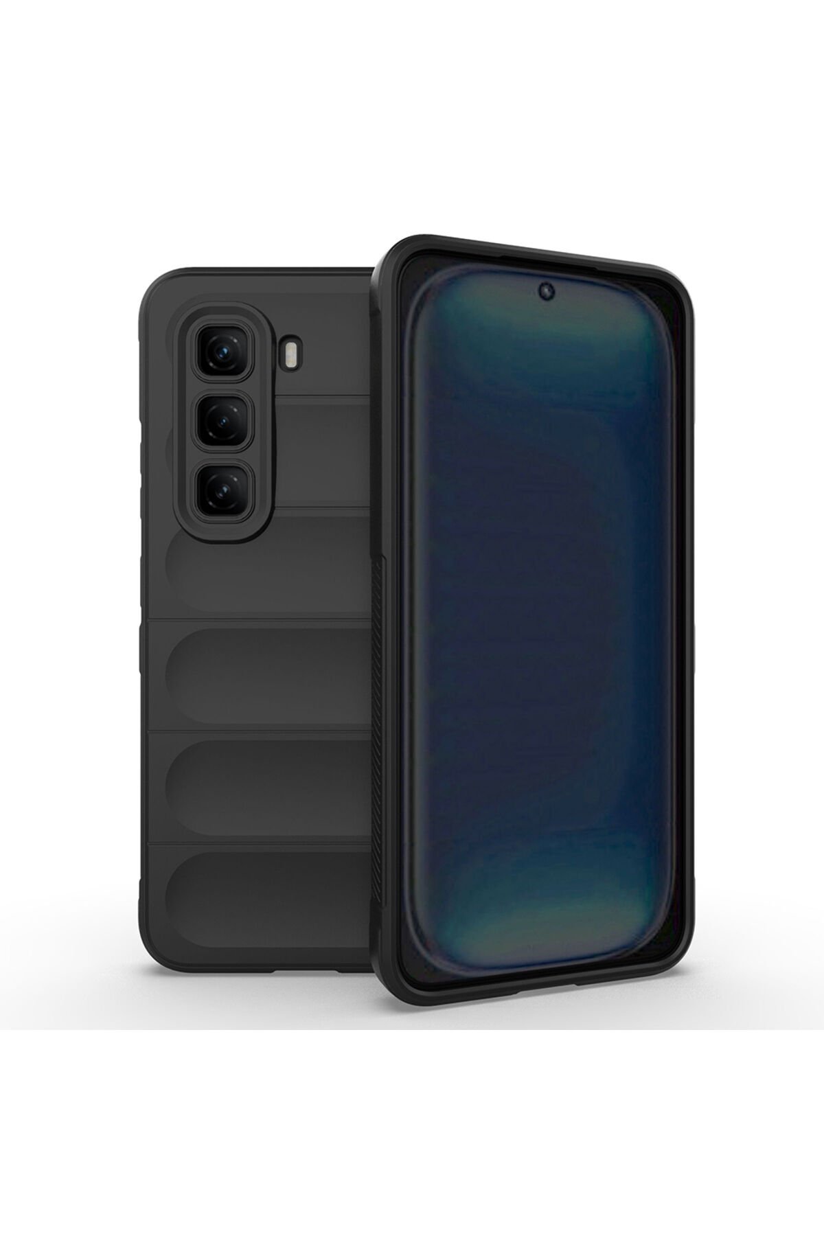 İnfinix Hot 50 4G Kılıf Esnek TPU Oyuklu Arka Yüzey Tasarımlı BSAY Etnik Silikon Kapak - Koyu Yeşil Siyah