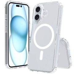 iPhone 16 Plus Kılıf M-safe Şarj Özellikli Şeffaf Sert PC Zore Embos Kılıf