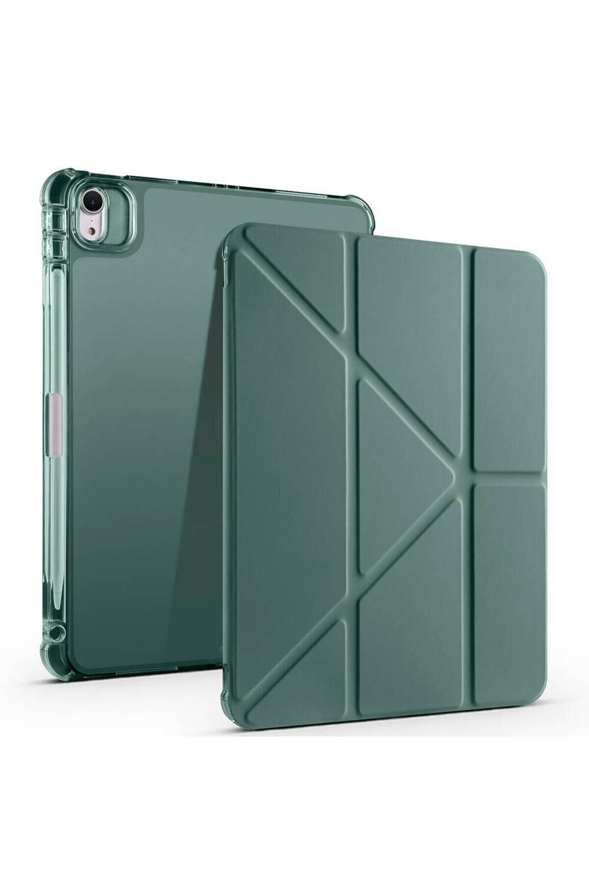 iPad Air 11 2025 M3 Kılıf SHRP Tri Folding Kalem Bölmeli Standlı Kılıf - Rose Gold Koyu Yeşil