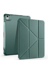 iPad Air 11 2025 M3 Kılıf SHRP Tri Folding Kalem Bölmeli Standlı Kılıf - Rose Gold Koyu Yeşil