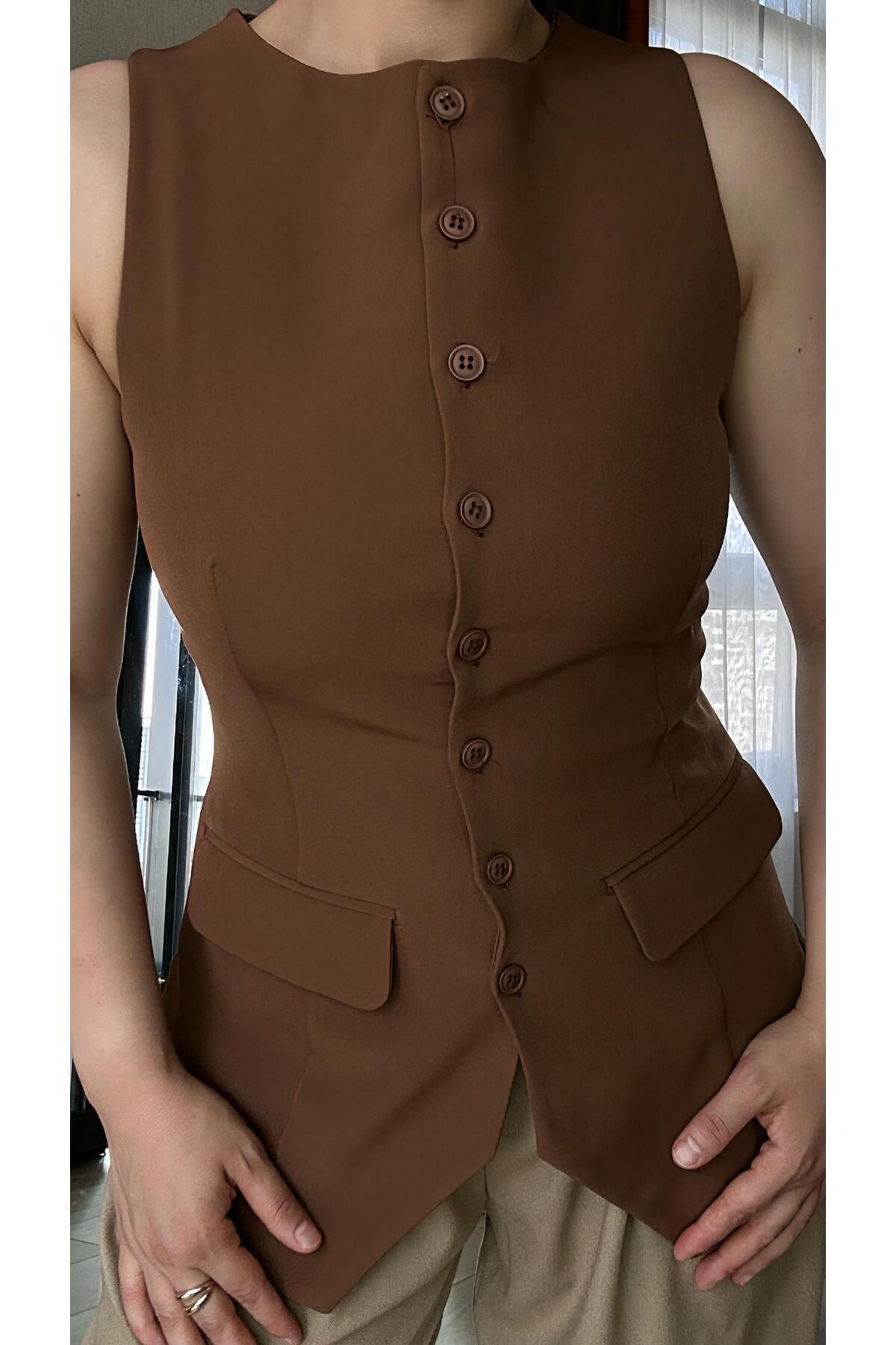 Düğmeli Double Kumaş Yelek