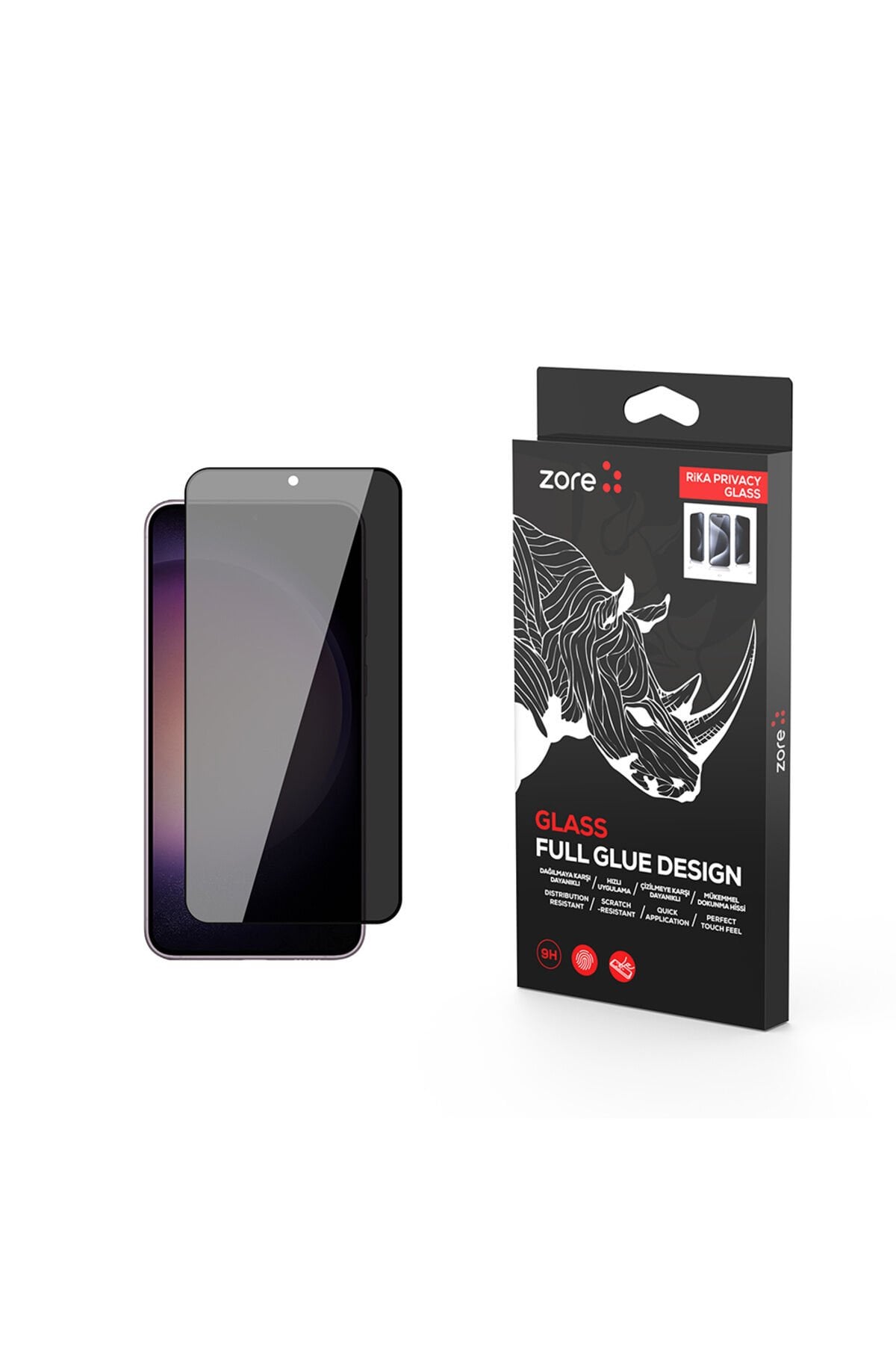 Galaxy S22 Zore Rika Premium Privacy Temperli Cam Ekran Koruyucu - Siyah