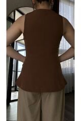 Düğmeli Double Kumaş Yelek Bordo - L