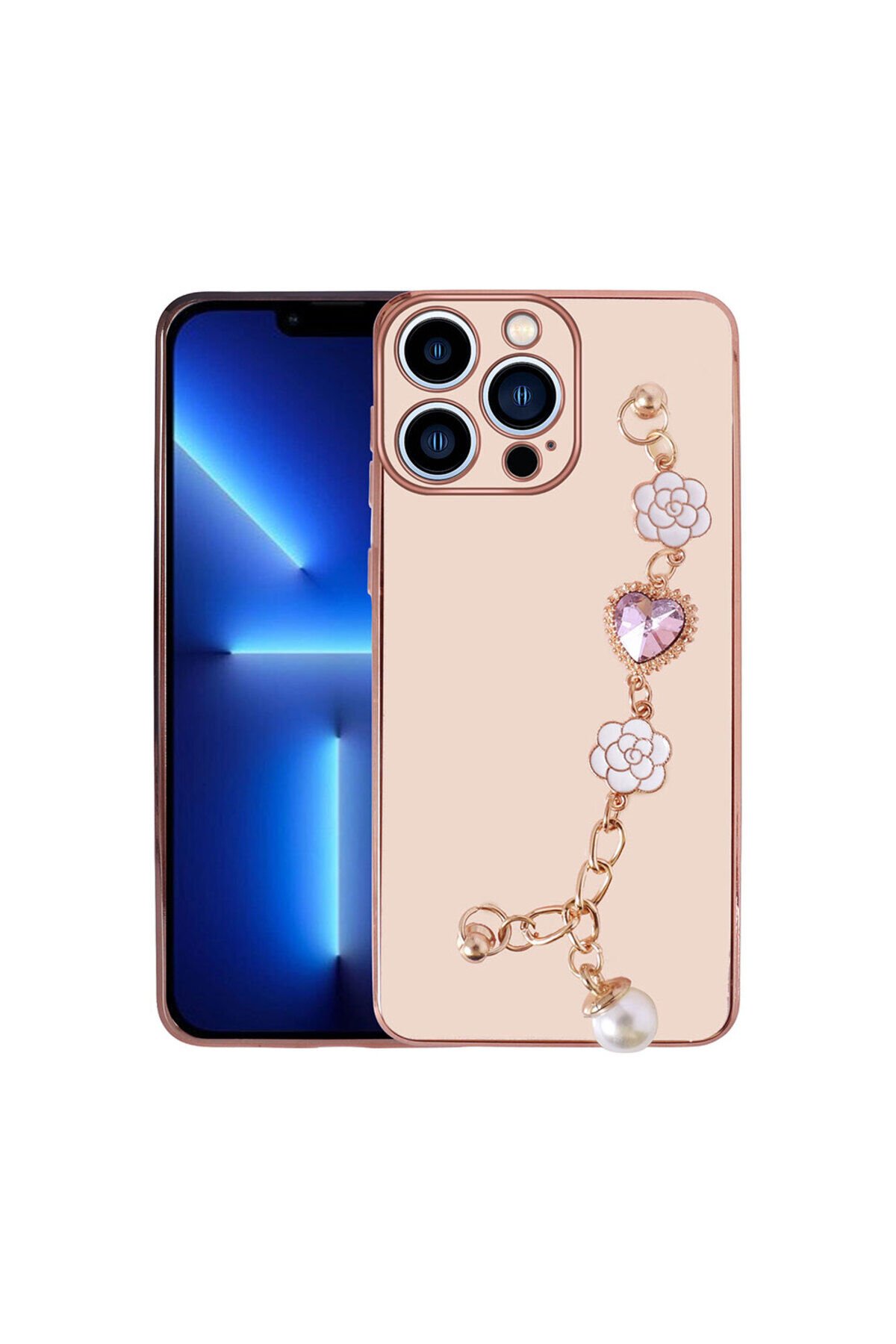 iPhone 14 Pro Max Uyumlu El Tutamaçlı Kamera Korumalı BSAY Taka Silikon Kılıf-Pembe Pembe