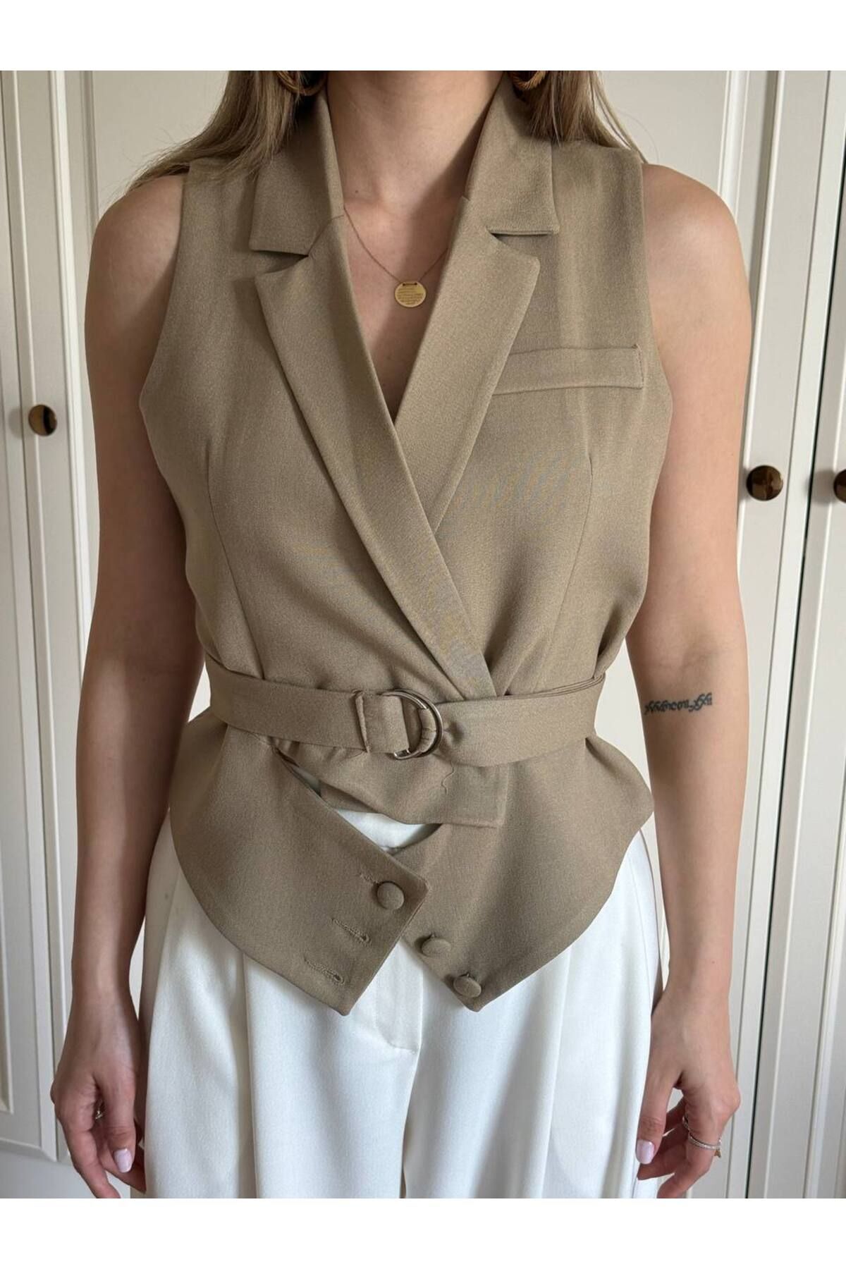 Pamuk Kumaş Kuşaklı Yelek
