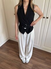 Pamuk Kumaş Kuşaklı Yelek