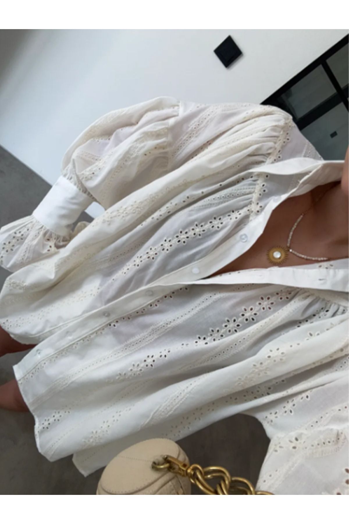 Kol Detaylı Fisto Gömlek Ekru - M