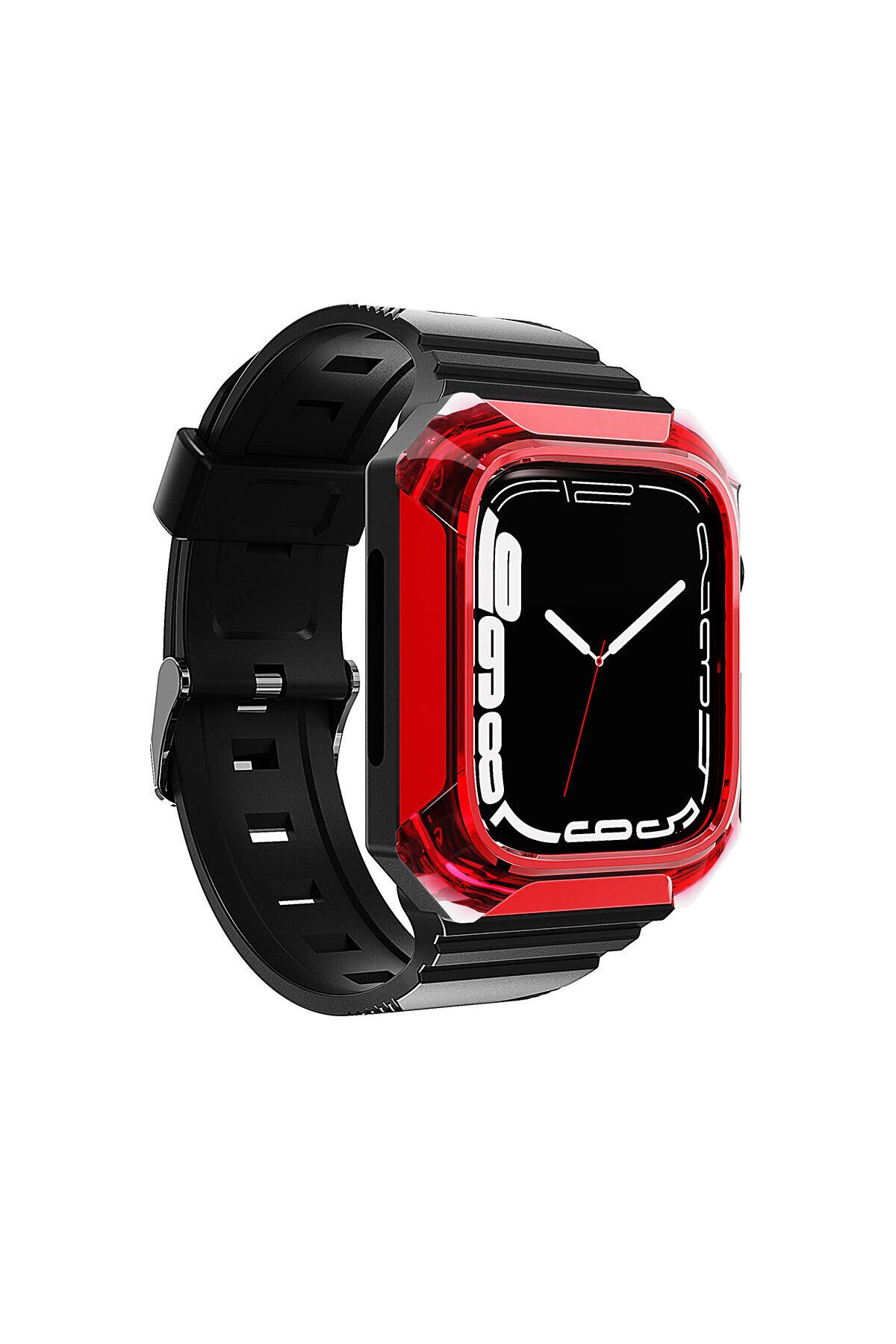 Watch 40mm Uyumlu KRD-88 Sert PC Kasa Koruyuculu Uyumlu BSAY Kordon-Mavi Kırmızı