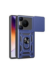 Huawei Pura 70 Pro 5G Kılıf Magnetik Standlı Kamera Korumalı BSAY Sürgülü Vega Kapak - Siyah