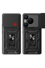 Huawei Pura 70 Pro 5G Kılıf Magnetik Standlı Kamera Korumalı BSAY Sürgülü Vega Kapak - Siyah