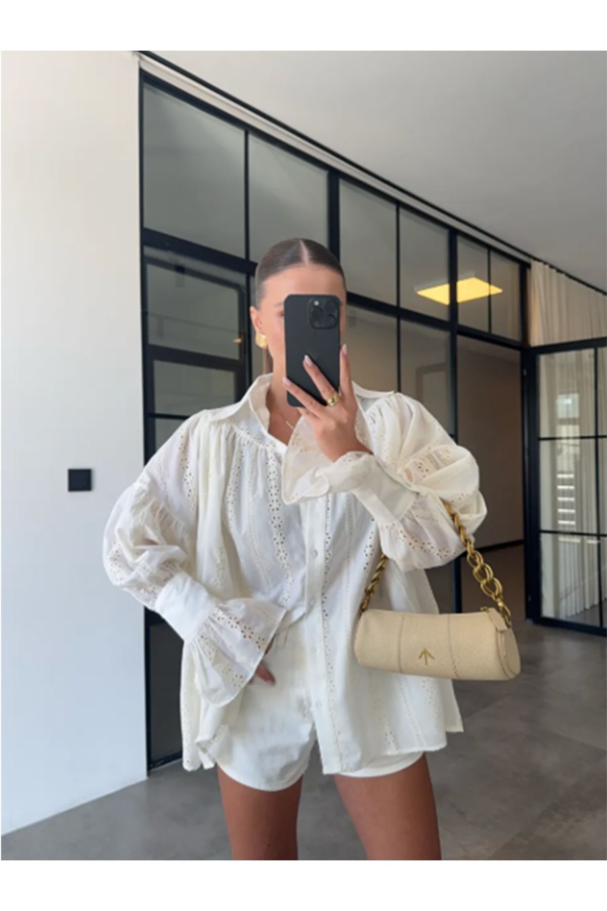 Kol Detaylı Fisto Gömlek Ekru - M