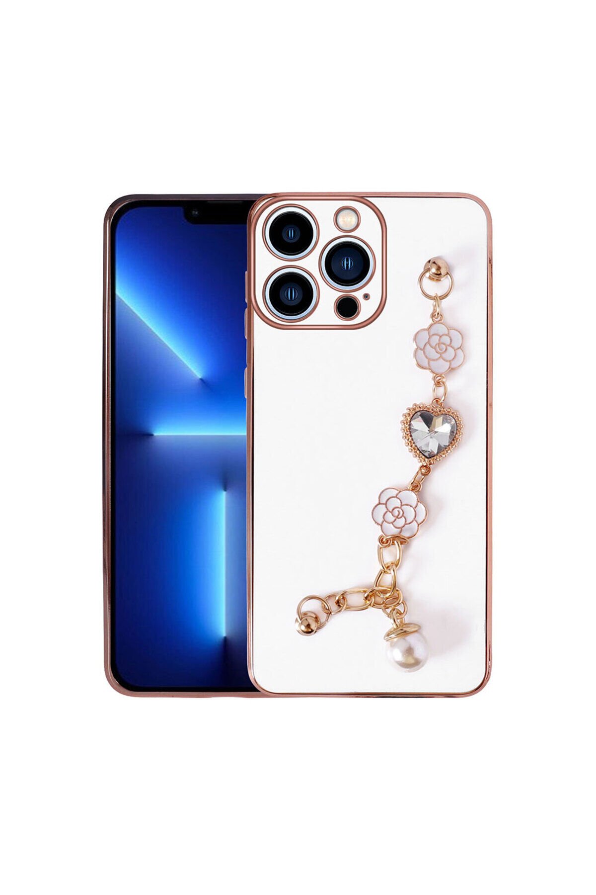 iPhone 14 Pro Max Uyumlu El Tutamaçlı Kamera Korumalı BSAY Taka Silikon Kılıf-Pembe Beyaz