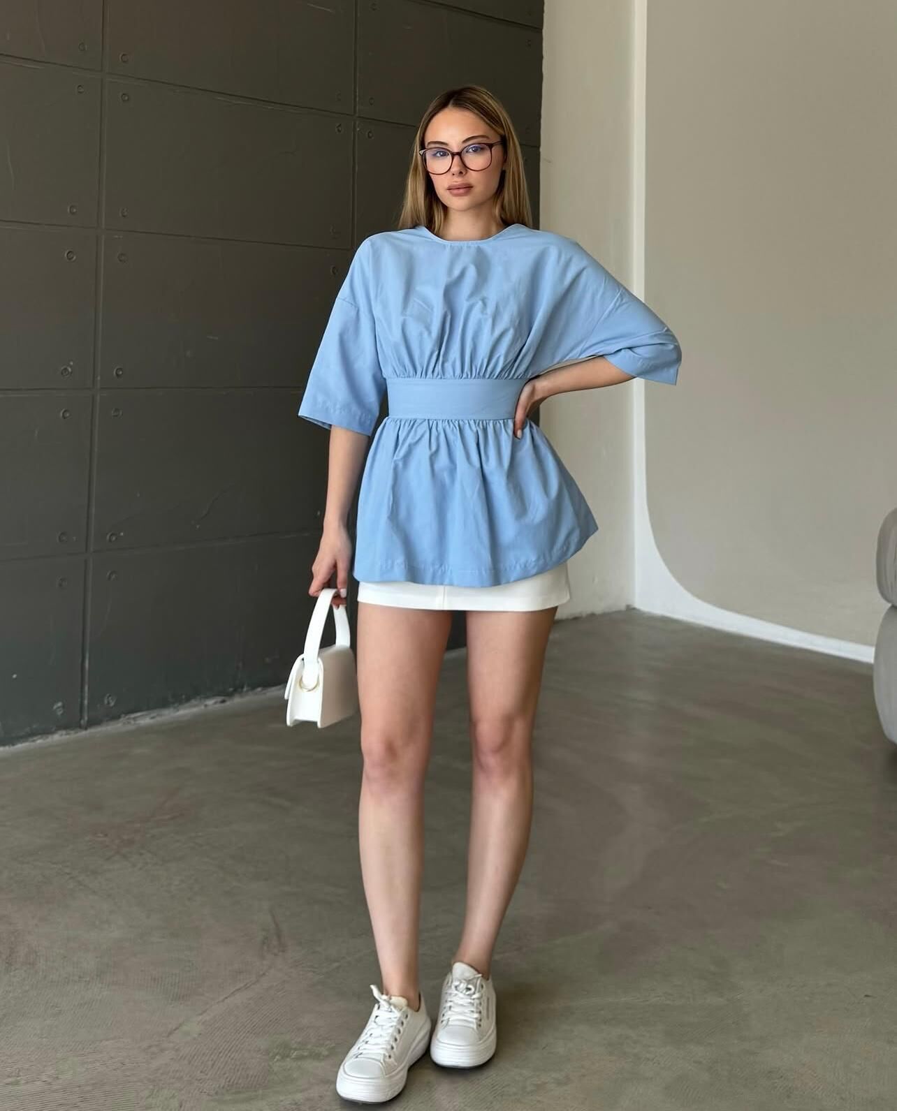 Sırt Dekolteli Poplin Gömlek Sarı - L