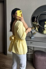 Sırt Dekolteli Poplin Gömlek Buz Mavi - XS