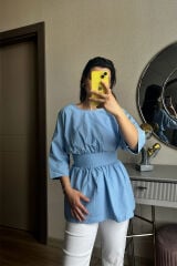 Sırt Dekolteli Poplin Gömlek Buz Mavi - XS