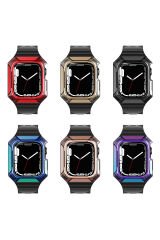 Watch 7 41mm Uyumlu KRD-88 Sert PC Kasa Koruyuculu Uyumlu BSAY Kordon-Siyah Mor