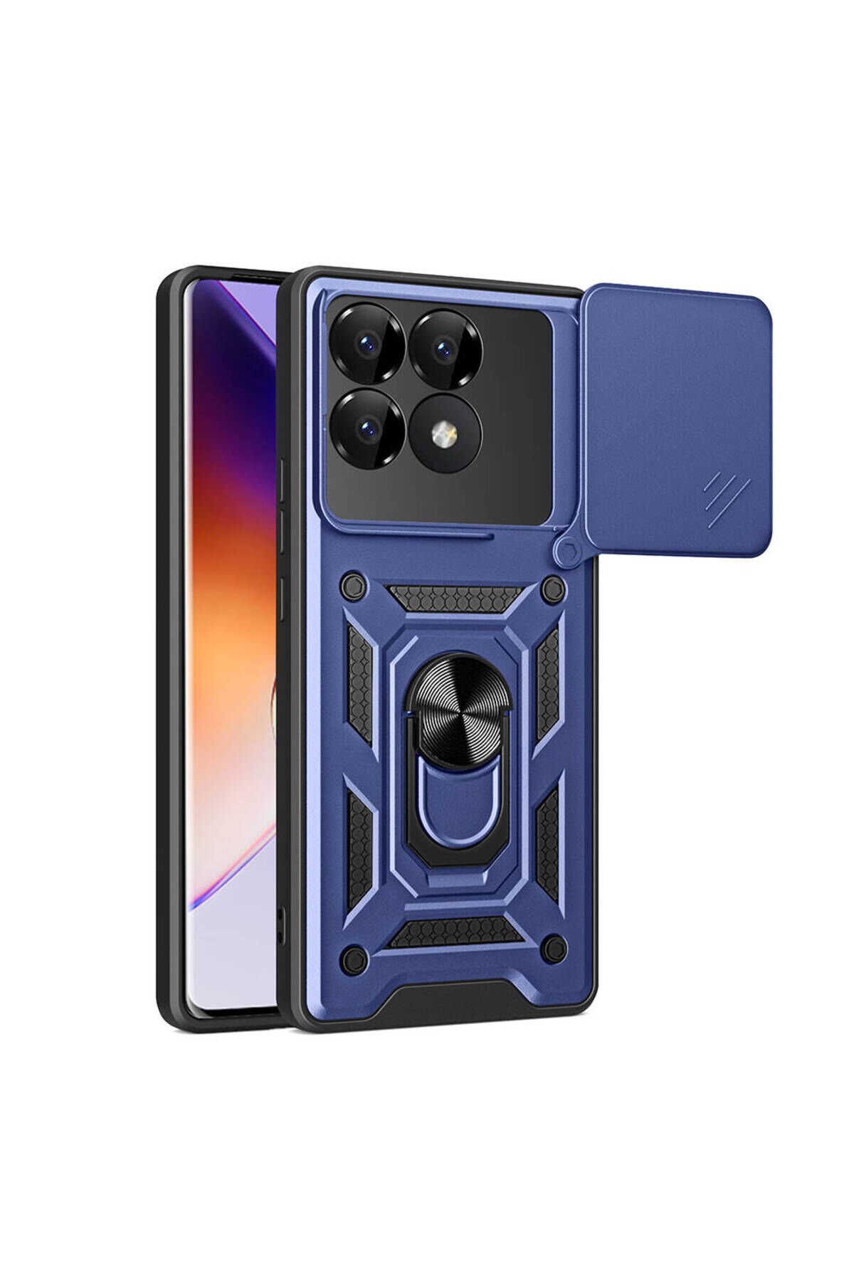 Poco F6 Pro Kılıf Magnetik Standlı Kamera Korumalı CPPL Sürgülü Vega Kapak - Mavi Mavi