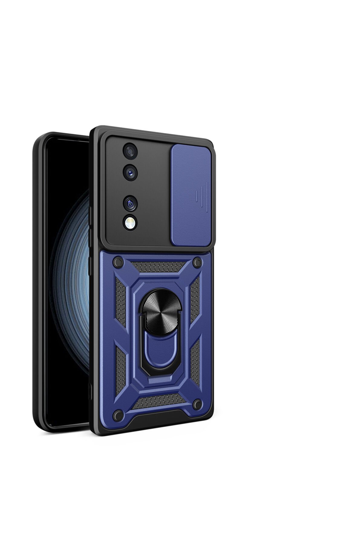 Honor 70 Uyumlu Kılıf Magnetik Standlı Kamera Korumalı BSAY Sürgülü Vega Kapak-Mavi Mavi