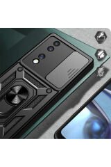 Honor 70 Uyumlu Kılıf Magnetik Standlı Kamera Korumalı BSAY Sürgülü Vega Kapak-Mavi Mavi