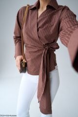 Yandan Bağlamalı Çizgili Gömlek