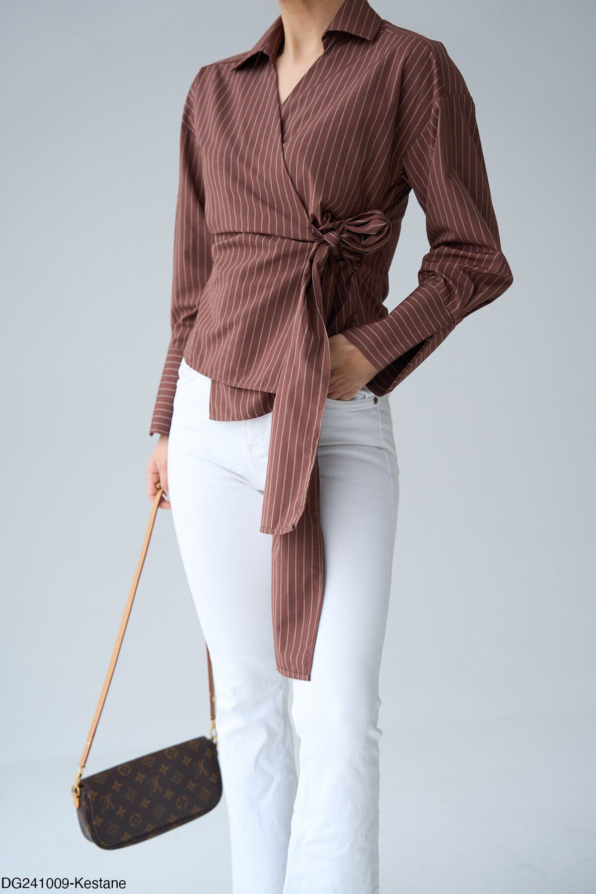 Yandan Bağlamalı Çizgili Gömlek