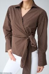 Yandan Bağlamalı Çizgili Gömlek