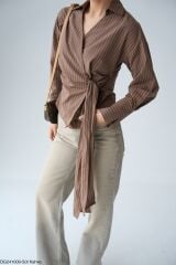 Yandan Bağlamalı Çizgili Gömlek