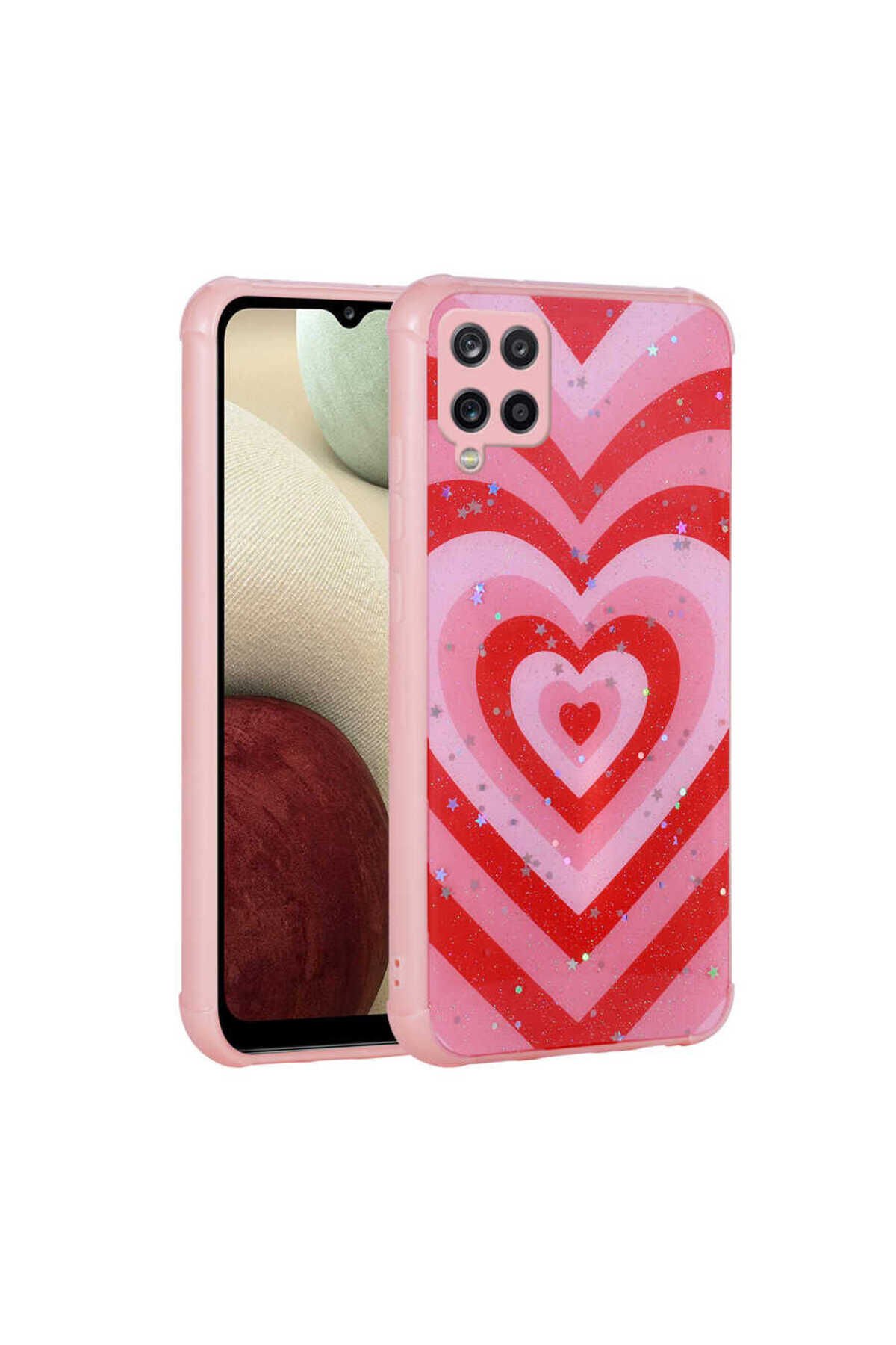 Galaxy M33 Kılıf Simli Desenli Kamera Korumalı Parlak GZST Popy Kapak - Kalp Kalp