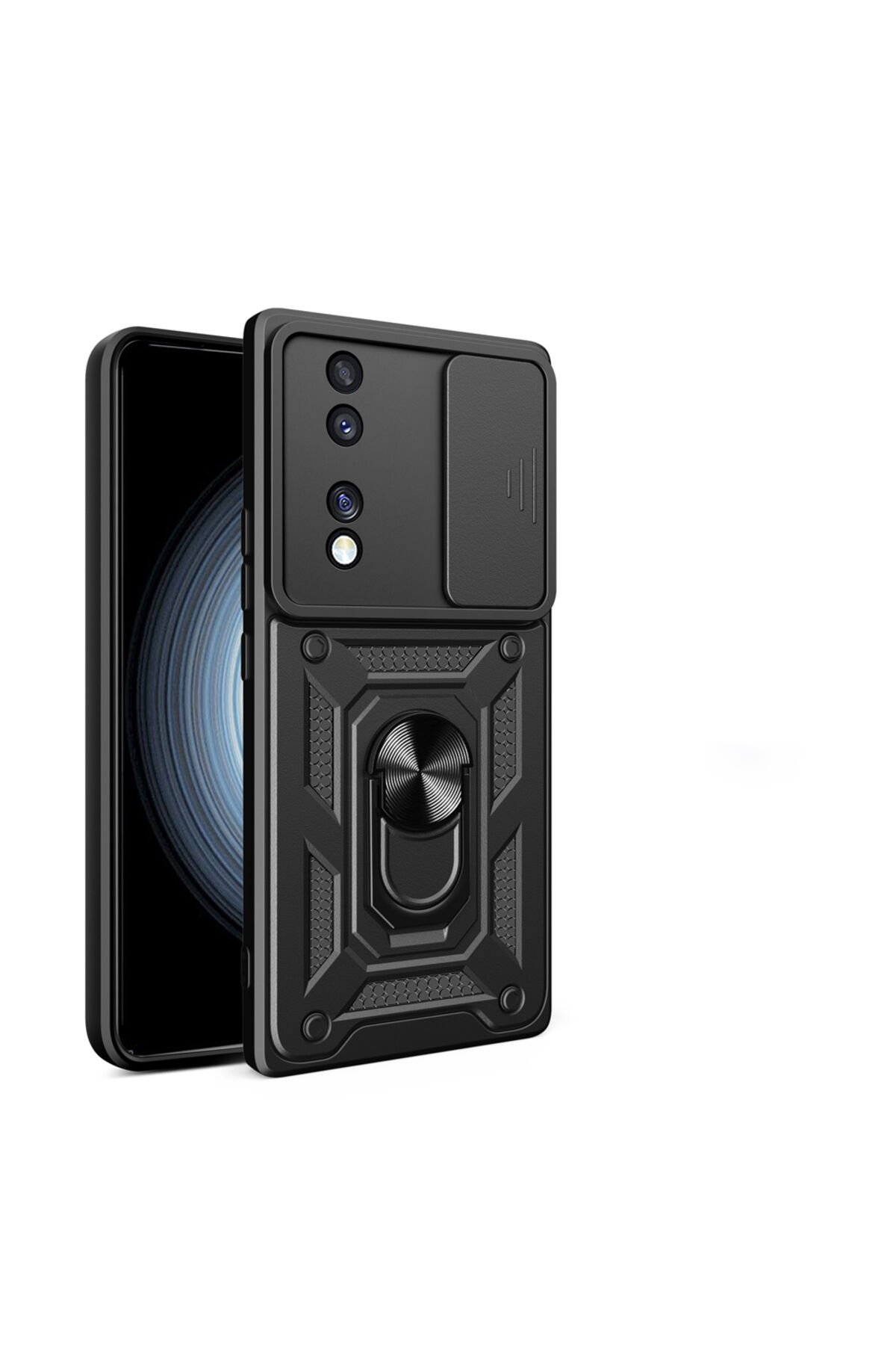 Honor 70 Uyumlu Kılıf Magnetik Standlı Kamera Korumalı BSAY Sürgülü Vega Kapak-Mavi Siyah
