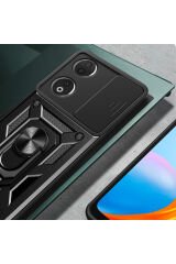 Honor 90 Uyumlu Kılıf Magnetik Standlı Kamera Korumalı BSAY Sürgülü Vega Kapak-Siyah Siyah