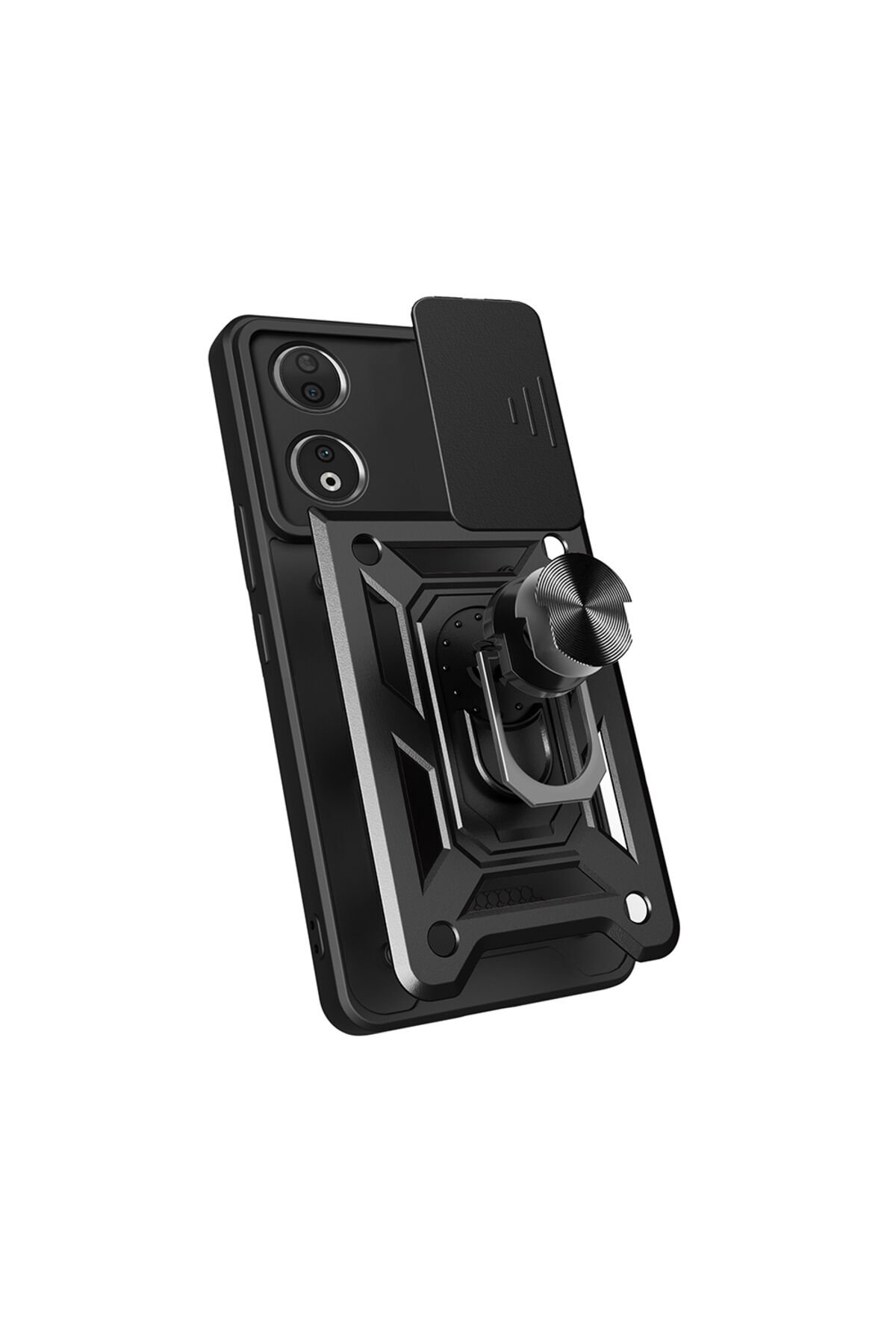 Honor 90 Uyumlu Kılıf Magnetik Standlı Kamera Korumalı BSAY Sürgülü Vega Kapak-Siyah Mavi