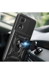 Honor 90 Uyumlu Kılıf Magnetik Standlı Kamera Korumalı BSAY Sürgülü Vega Kapak-Siyah Mavi