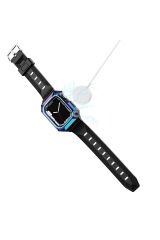 Watch 42mm Uyumlu KRD-88 Sert PC Kasa Koruyuculu Uyumlu BSAY Kordon-Siyah Mavi