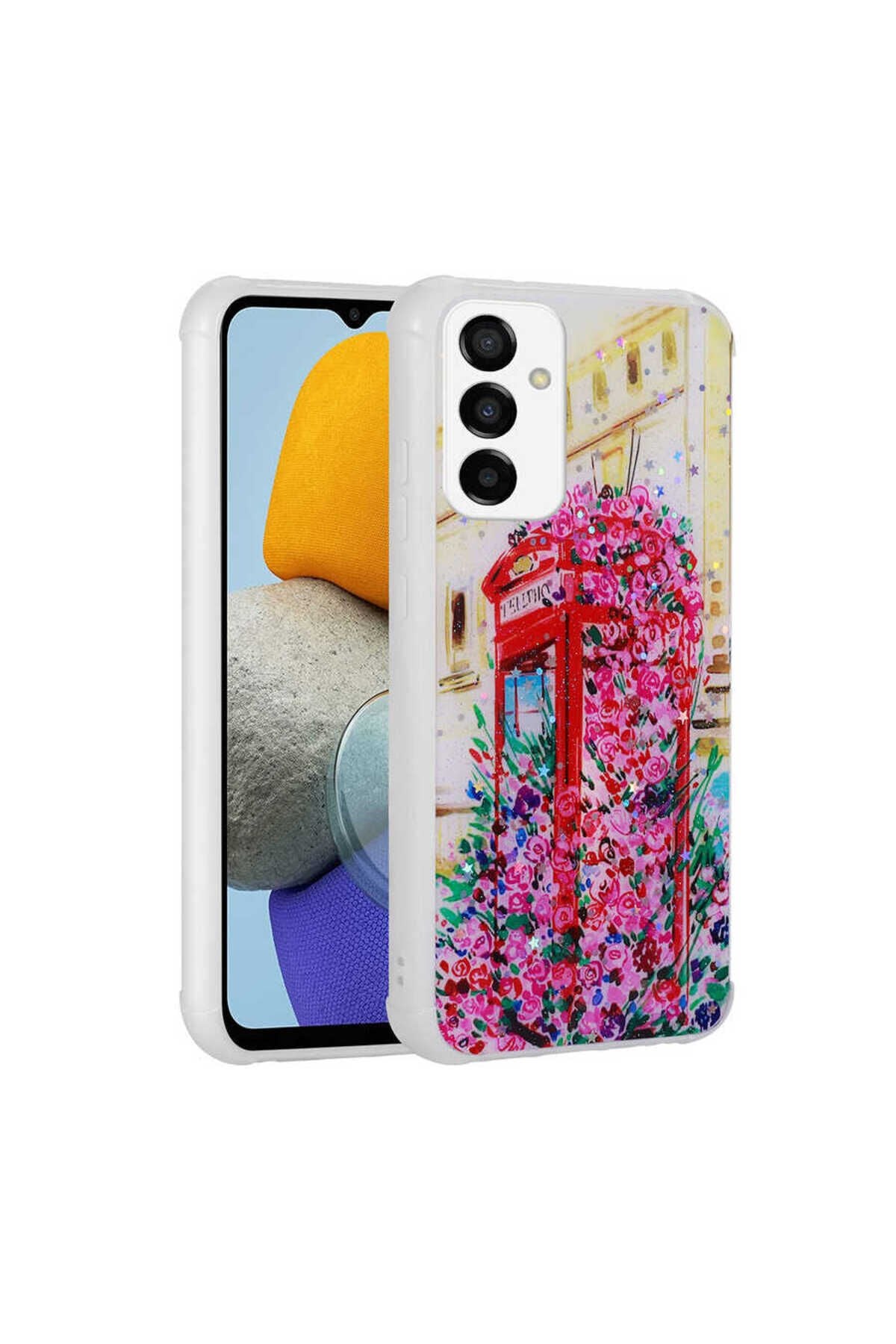 Galaxy M23 Kılıf Simli Desenli Kamera Korumalı Parlak BSAY Popy Kapak - Kulübe Kulübe