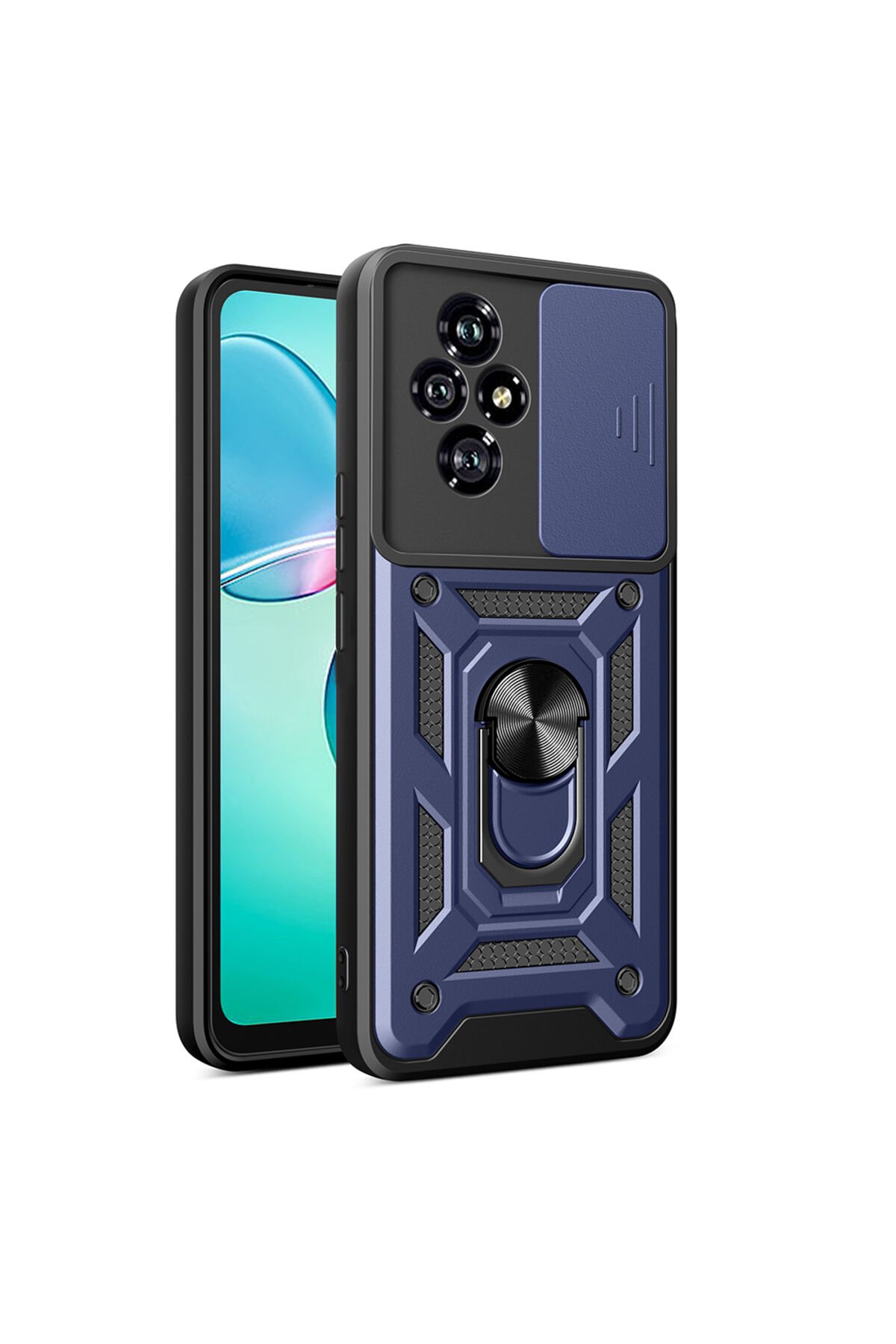 Honor 200 Uyumlu Kılıf Magnetik Standlı Kamera Korumalı BSAY Sürgülü Vega Kapak-Mavi Mavi