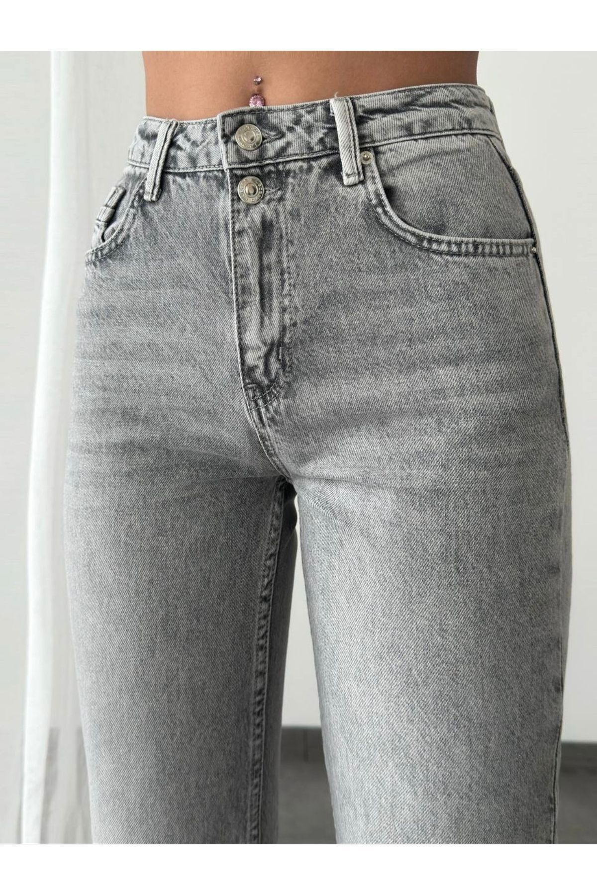 Açık Gri Mom Jean Gri - 40