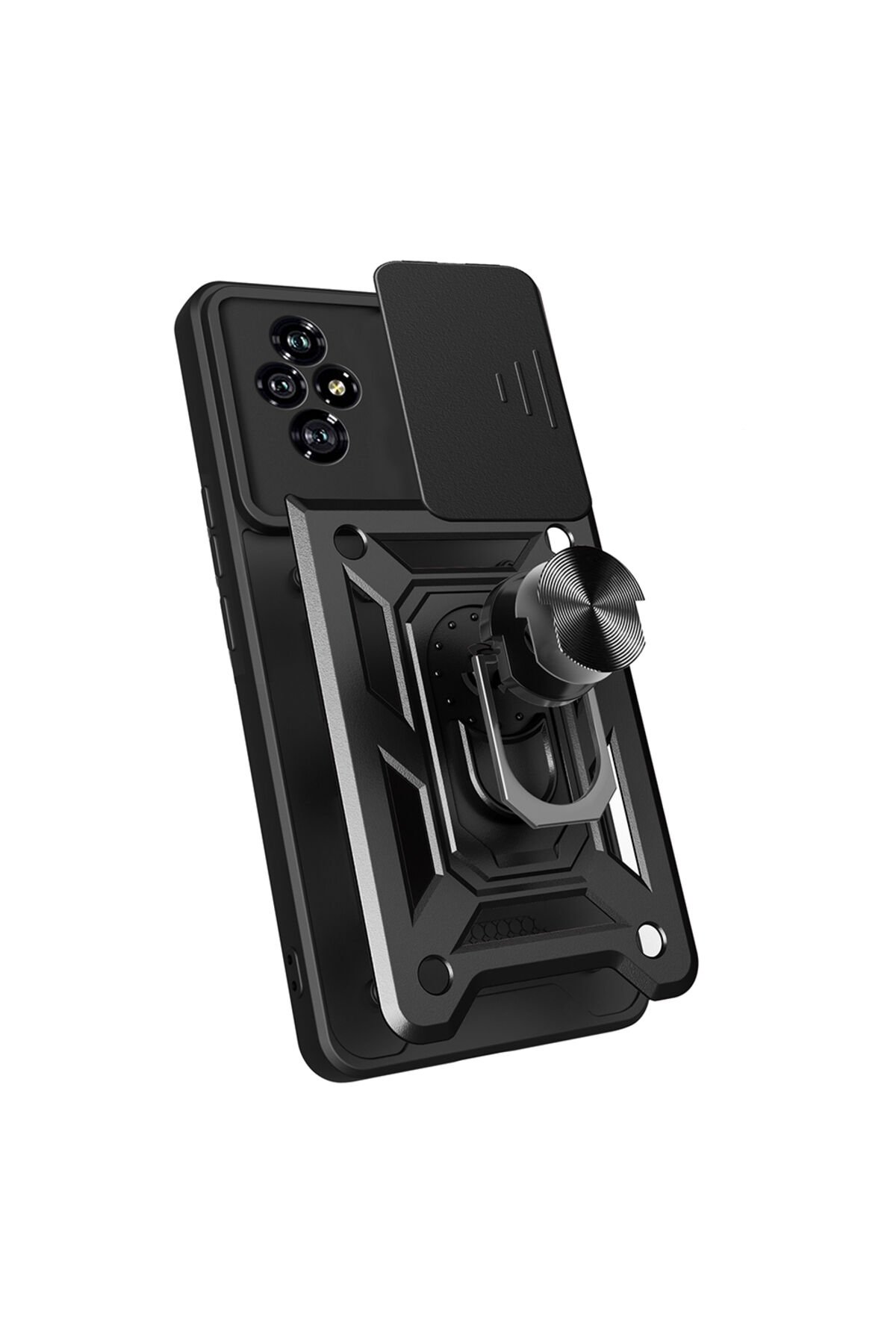 Honor 200 Uyumlu Kılıf Magnetik Standlı Kamera Korumalı BSAY Sürgülü Vega Kapak-Mavi Siyah