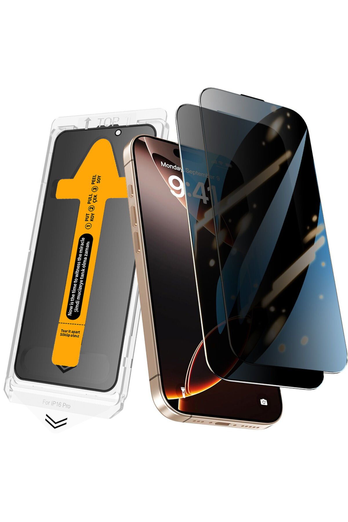 iPhone 13 Zore 2.5D Oliv Privacy Temperli Cam Ekran Koruyucu + Kolay Uygulama Aparatı - Siyah