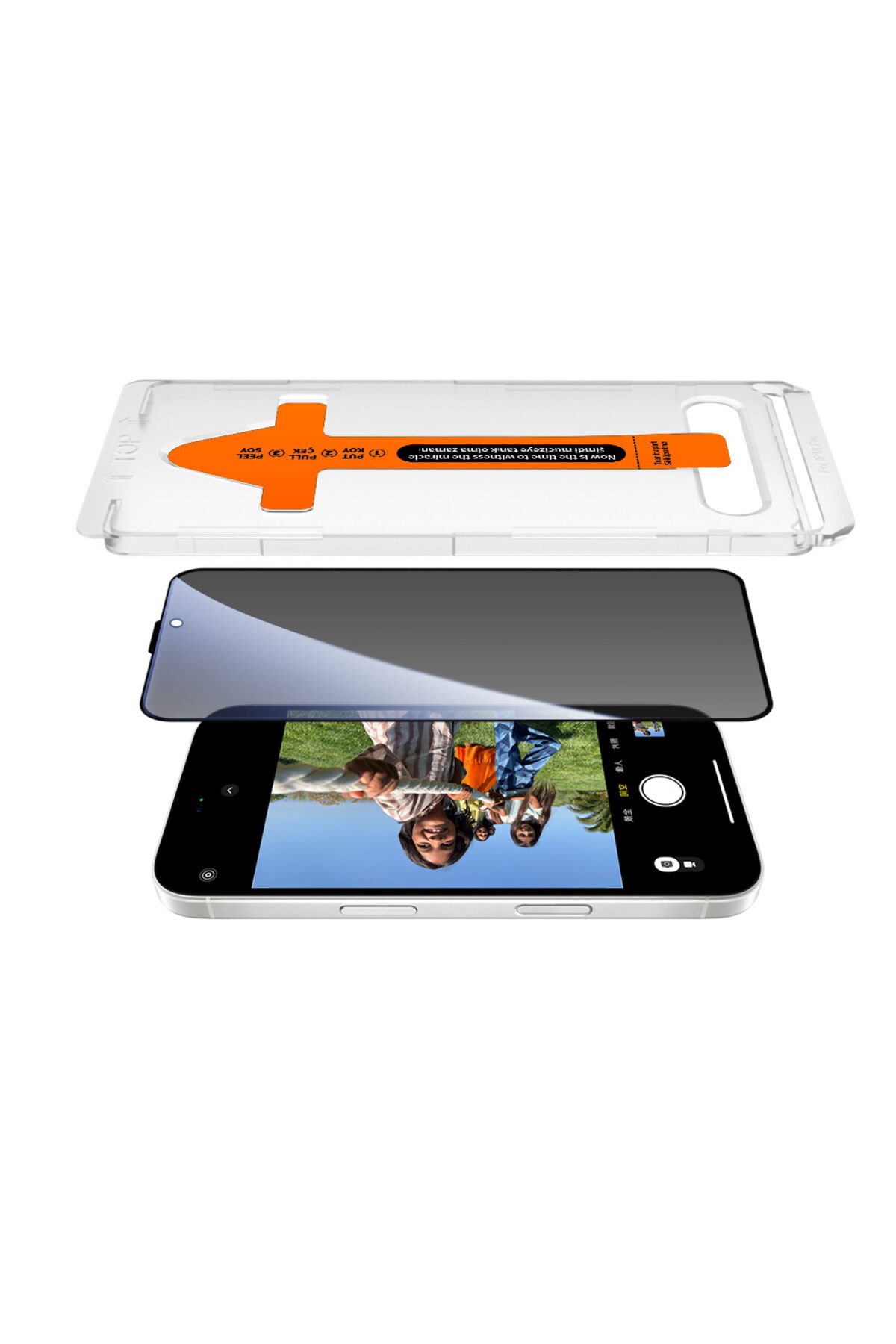 iPhone 13 Zore 2.5D Oliv Privacy Temperli Cam Ekran Koruyucu + Kolay Uygulama Aparatı - Siyah