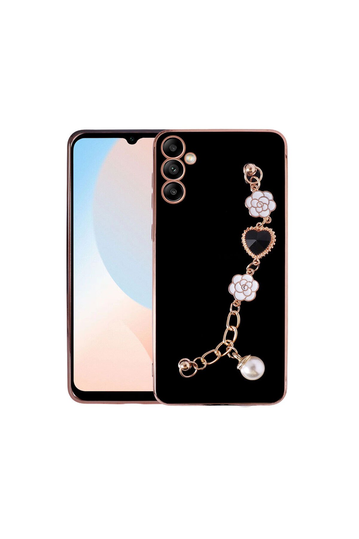 Galaxy A14 Kılıf El Tutamaçlı Kamera Korumalı BSAY Taka Silikon Kapak - Beyaz Pembe