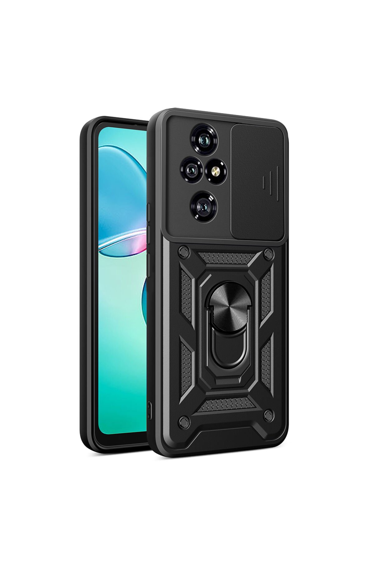 Honor 200 Pro Uyumlu Kılıf Magnetik Standlı Kamera Korumalı BSAY Sürgülü Vega Kapak-Siyah Siyah