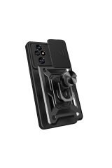 Honor 200 Pro Uyumlu Kılıf Magnetik Standlı Kamera Korumalı BSAY Sürgülü Vega Kapak-Siyah Siyah