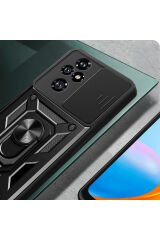 Honor 200 Pro Uyumlu Kılıf Magnetik Standlı Kamera Korumalı BSAY Sürgülü Vega Kapak-Siyah Siyah