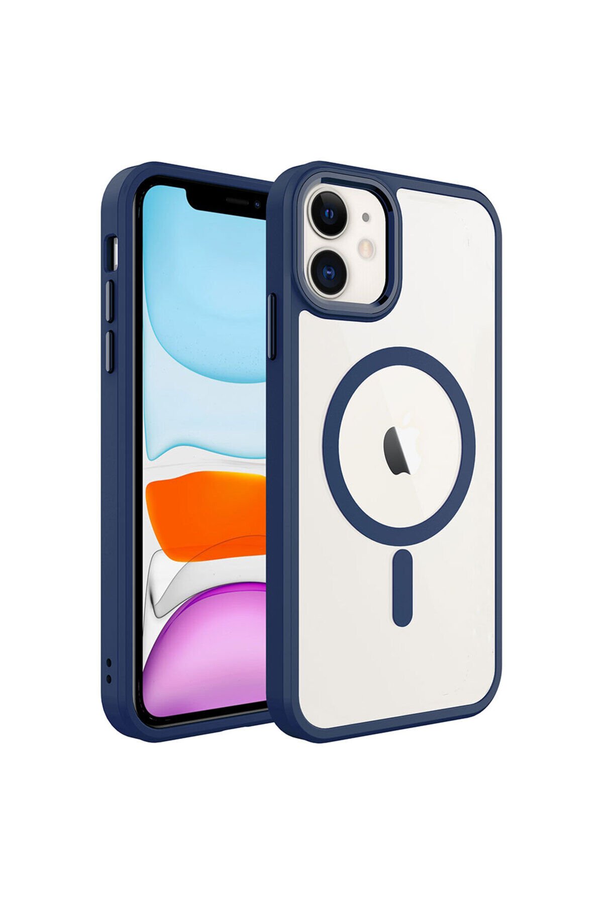 iPhone 11 Uyumlu Wireless Şarj Özellikli BSAY Krom Magsafe Silikon Kılıf-Lavendery Gray Lacivert