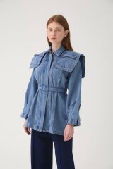 Özel Tasarım Denim Ceket Metalik Mavi - 42