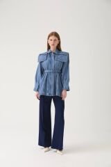 Özel Tasarım Denim Ceket Metalik Mavi - 42