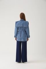 Özel Tasarım Denim Ceket Metalik Mavi - 42